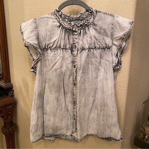 RAILS Women Ruthie Charcoal Cloud Wash Button Short Sleeve Top Size Small